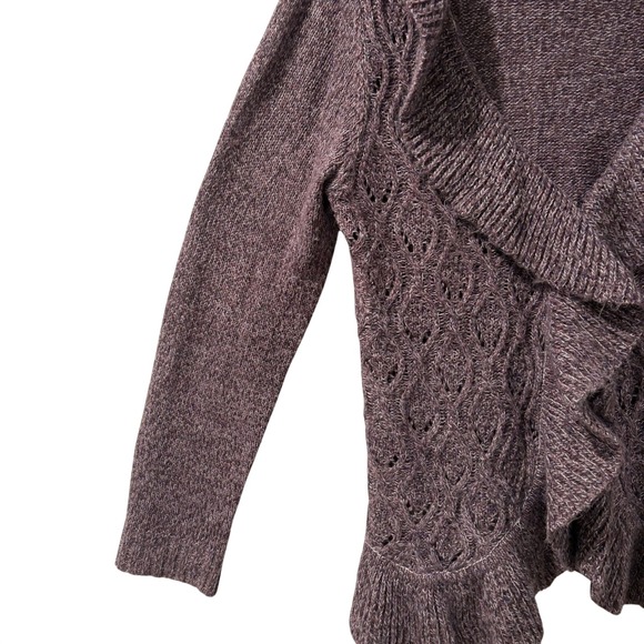 Karen Scott Womens Cardigan Purple Long Sleeve Open Knit Ruffle Size PL - Picture 2 of 8